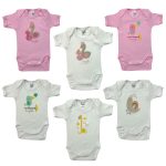 Βρεφικά κορμάκια με κοντό μανίκι και τύπωμα, 6 τεμάχια κορίτσι