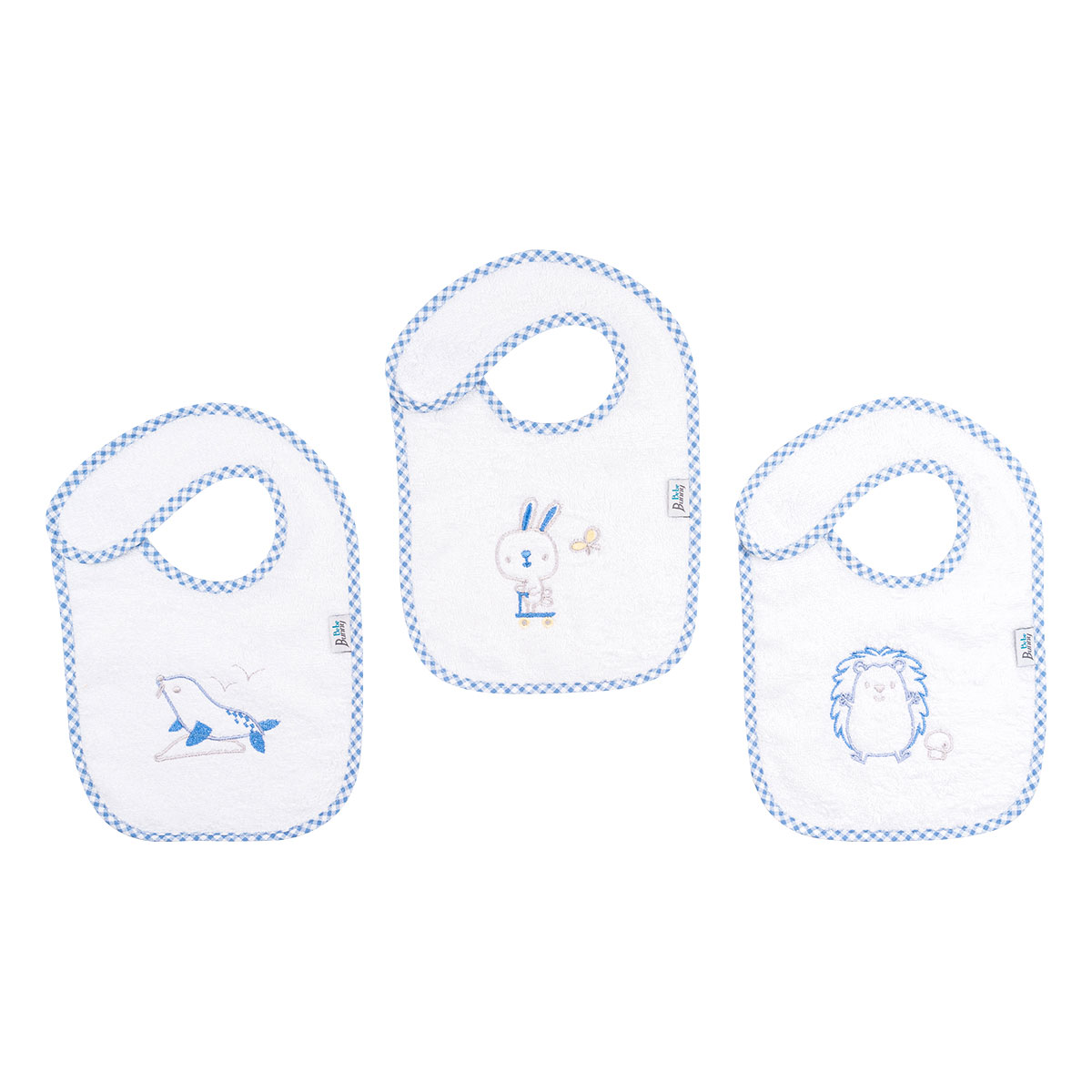 Σαλιάρα πετσετέ με ρέλι και κέντημα, σιέλ