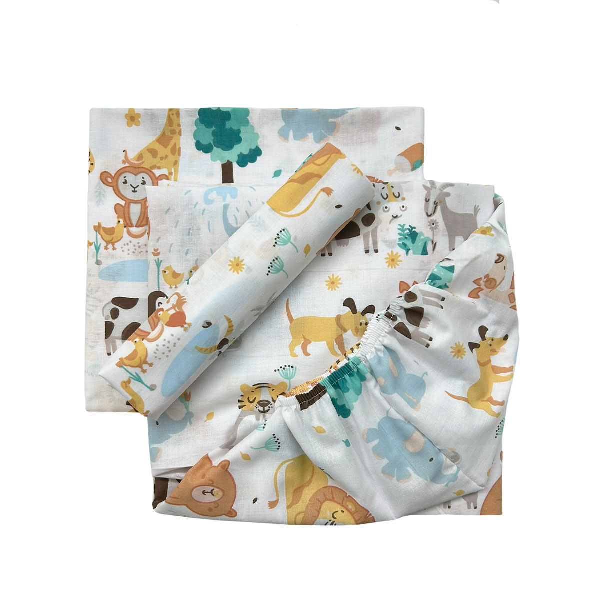 Σεντόνια κούνιας σετ 3τμχ με λάστιχο, Ζωάκια