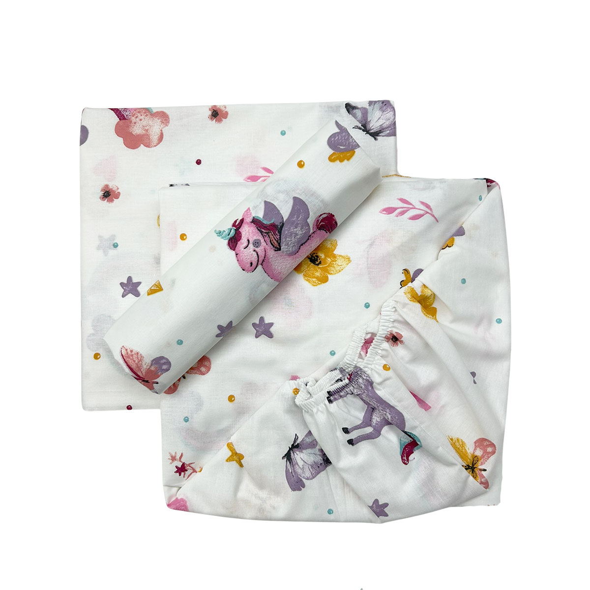 Σεντόνια κούνιας σετ 3τμχ με λάστιχο, Μονόκερος